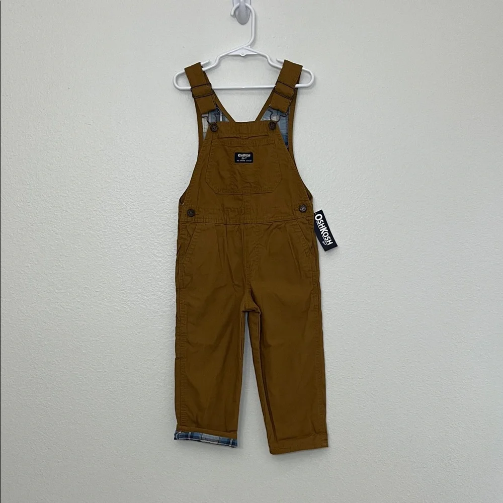 OshKosh B'gosh Toddler Lightweight Canvas Overalls Khaki 4T NWT